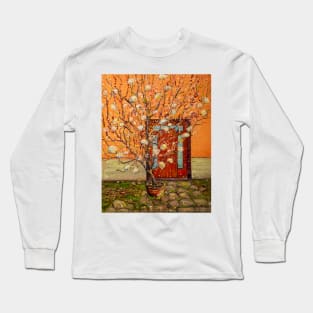 Blooming tree in front of the door. Castello de Empuries Long Sleeve T-Shirt